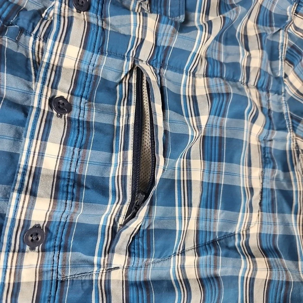 The North Face Millstone Mens L Blue Plaid Shirt Zip‎ Pocket Fishing Hiking ARNF